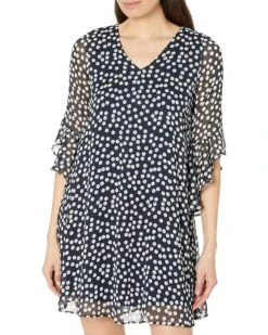 Calvin Klein Chiffon Print Bell Sleeve Dress