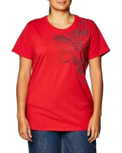 Calvin Klein Women's Short Sleeve Shirt With Faux Leather Detail