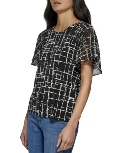 Calvin Klein Printed Chiffon Sleeve Top