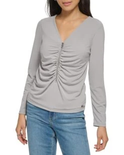 Calvin Klein Long Sleeve Ruched Zip Front