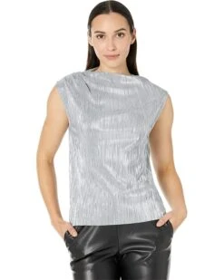 Calvin Klein Sleeveless Pleated Metallic Top