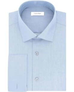Calvin Klein Men's Dress Shirt Slim Fit Non Iron Herringbone French Cuff