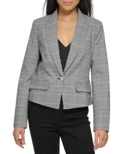 Calvin Klein One-Button Plaid Jacket