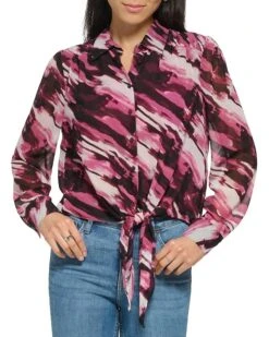 Calvin Klein Print Knot Front With Collar