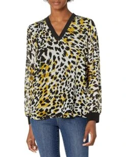 Calvin Klein Women's Printed V Neck Blouse With Trim