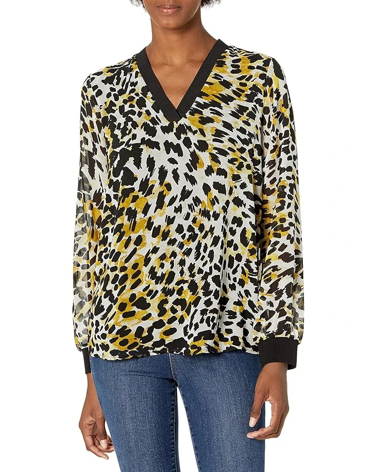 Calvin Klein Women's Printed V Neck Blouse With Trim 3 Calvin Klein Women's Printed V Neck Blouse With Trim